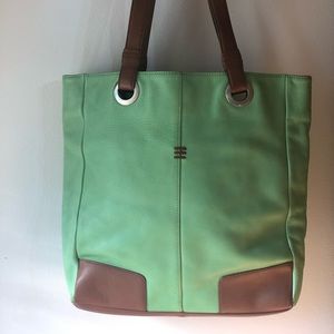 Coldwater Creek Green Brown Leather Tote Large